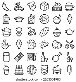 Food Flat Icon Set Isolated On White Background