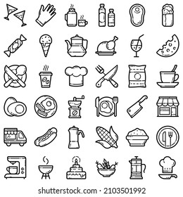 Food Flat Icon Set Isolated On White Background