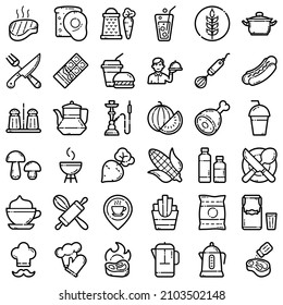 Food Flat Icon Set Isolated On White Background