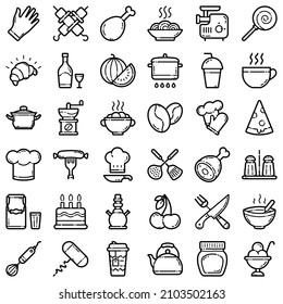 Food Flat Icon Set Isolated On White Background