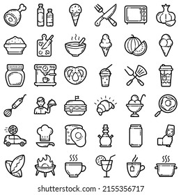 Food Flat Icon Set Isolated On White Background