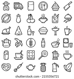 Food Flat Icon Set Isolated On White Background