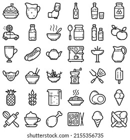 Food Flat Icon Set Isolated On White Background