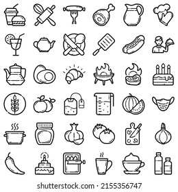 Food Flat Icon Set Isolated On White Background