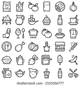 Food Flat Icon Set Isolated On White Background