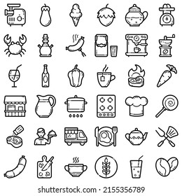 Food Flat Icon Set Isolated On White Background