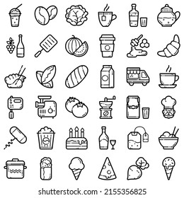 Food Flat Icon Set Isolated On White Background