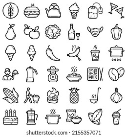 Food Flat Icon Set Isolated On White Background