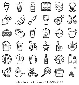 Food Flat Icon Set Isolated On White Background