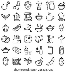 Food Flat Icon Set Isolated On White Background