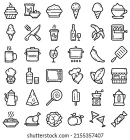 Food Flat Icon Set Isolated On White Background