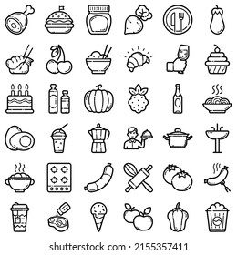 Food Flat Icon Set Isolated On White Background