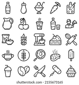 Food Flat Icon Set Isolated On White Background