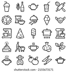 Food Flat Icon Set Isolated On White Background