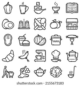 Food Flat Icon Set Isolated On White Background