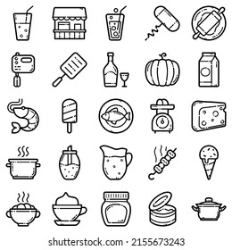 Food Flat Icon Set Isolated On White Background