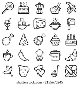 Food Flat Icon Set Isolated On White Background