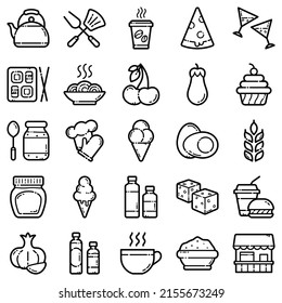 Food Flat Icon Set Isolated On White Background