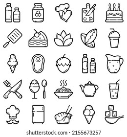 Food Flat Icon Set Isolated On White Background
