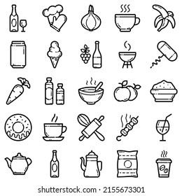 Food Flat Icon Set Isolated On White Background