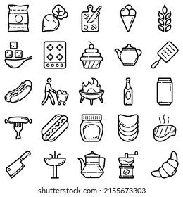 Food Flat Icon Set Isolated On White Background
