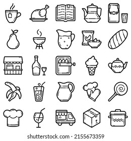 Food Flat Icon Set Isolated On White Background