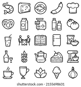 Food Flat Icon Set Isolated On White Background