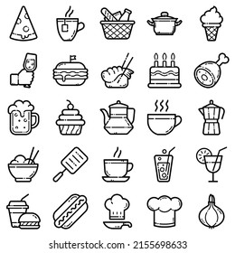 Food Flat Icon Set Isolated On White Background