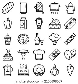 Food Flat Icon Set Isolated On White Background