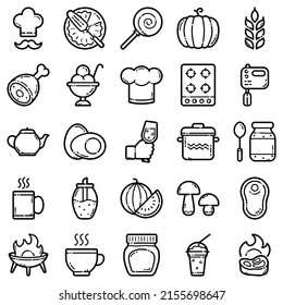 Food Flat Icon Set Isolated On White Background