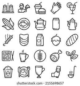 Food Flat Icon Set Isolated On White Background