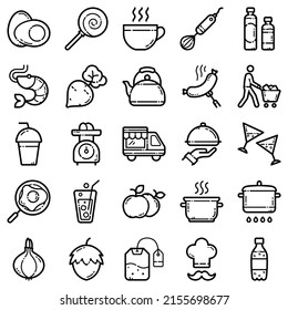 Food Flat Icon Set Isolated On White Background