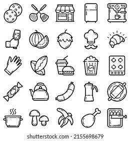 Food Flat Icon Set Isolated On White Background