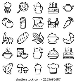 Food Flat Icon Set Isolated On White Background