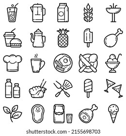 Food Flat Icon Set Isolated On White Background