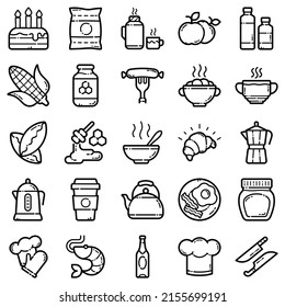Food Flat Icon Set Isolated On White Background
