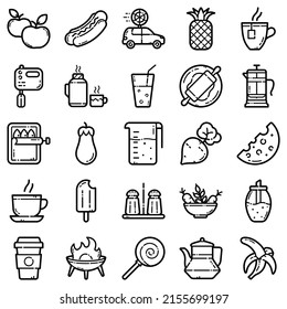 Food Flat Icon Set Isolated On White Background