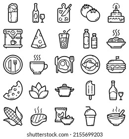 Food Flat Icon Set Isolated On White Background