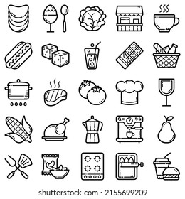 Food Flat Icon Set Isolated On White Background