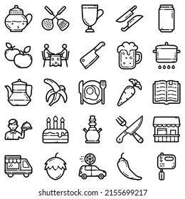Food Flat Icon Set Isolated On White Background