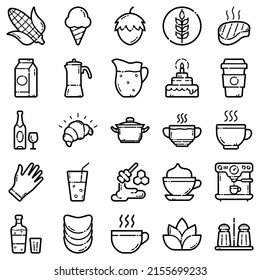 Food Flat Icon Set Isolated On White Background