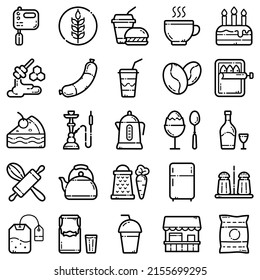 Food Flat Icon Set Isolated On White Background