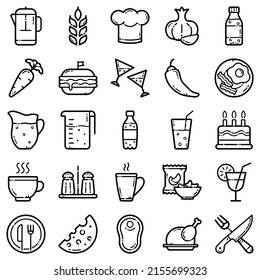 Food Flat Icon Set Isolated On White Background