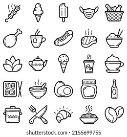 Food Flat Icon Set Isolated On White Background