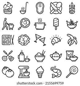 Food Flat Icon Set Isolated On White Background