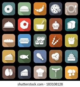 Food flat icons with long shadow, stock vector