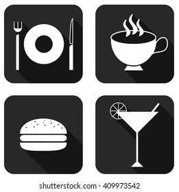 Food flat icons with long shadow