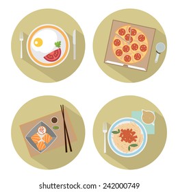 Food flat icons. Set of round icons