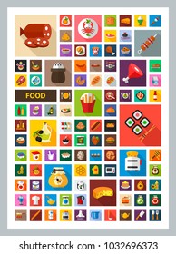 Food flat icons set. Vector illustration.
