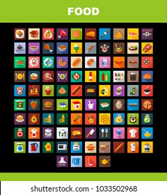 Food flat icons set. Vector illustration.